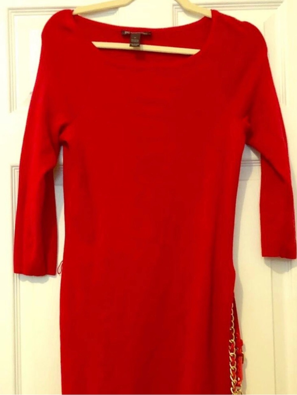 INC International Concepts Red Scoop Neck Knit Dress with belt